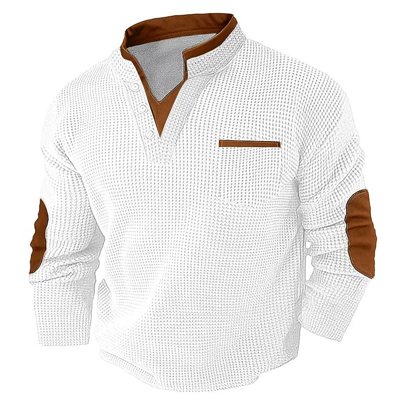 Colorblock V-neck Waffle Henley Shirts