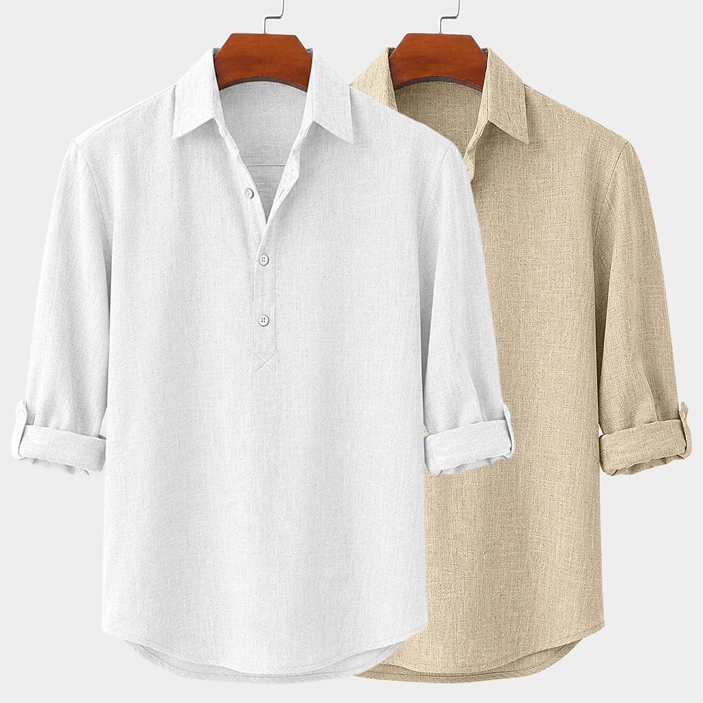 2-Pack Roll Up Or Down Sleeve Linen Popover Shirts