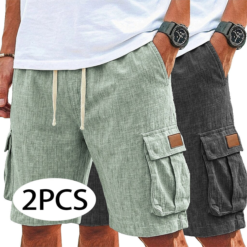 2Pcs Linen Shorts with Pockets