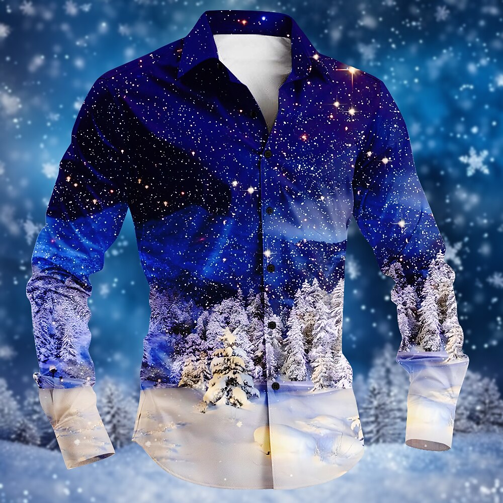 Christmas Tree Snowflake Pattern Button Shirt