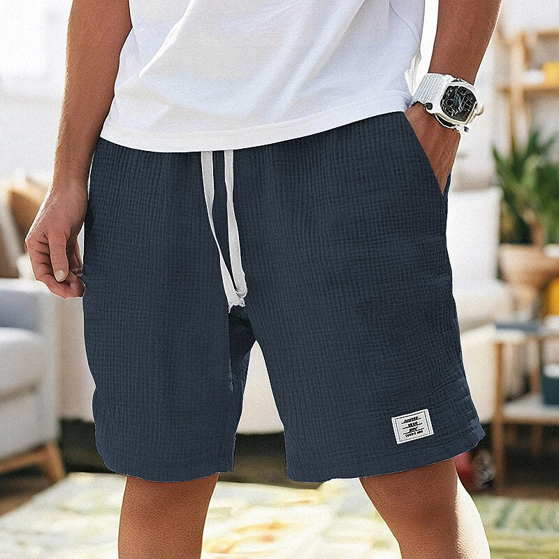 Cotton Linen Shorts with Elastic Waist and Pockets