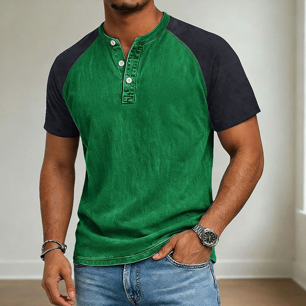 100% Cotton Acid Wash Henley Tee