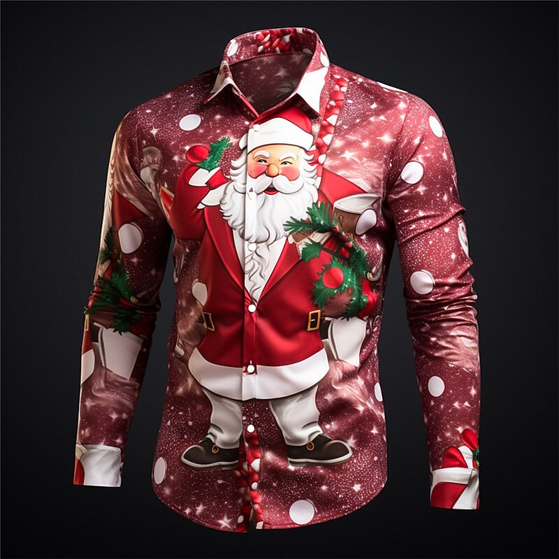 Christmas Santa Holiday Stretch Button Shirt