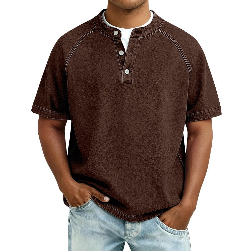 Lightweight Henley Shirt-Acid Wash Vintage Casual Top for Men