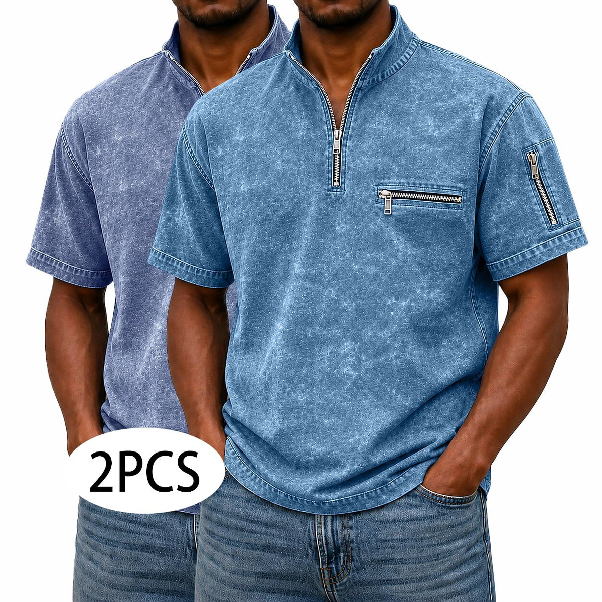 2-Pack Broken-In Cotton Zip Up Henley Shirts