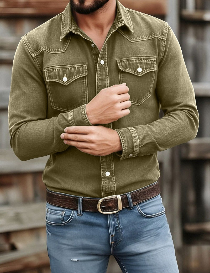 Washed Cotton Button Work Shirt