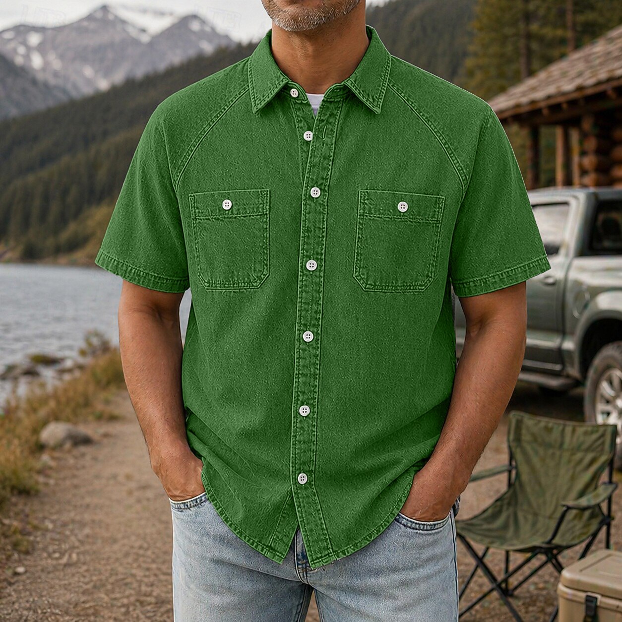 Vintage Feel Washed Cotton Work Shirt
