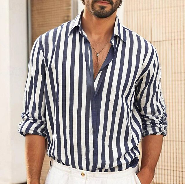 Men's Striped Cotton Linen Shirt - Soft & Breathable