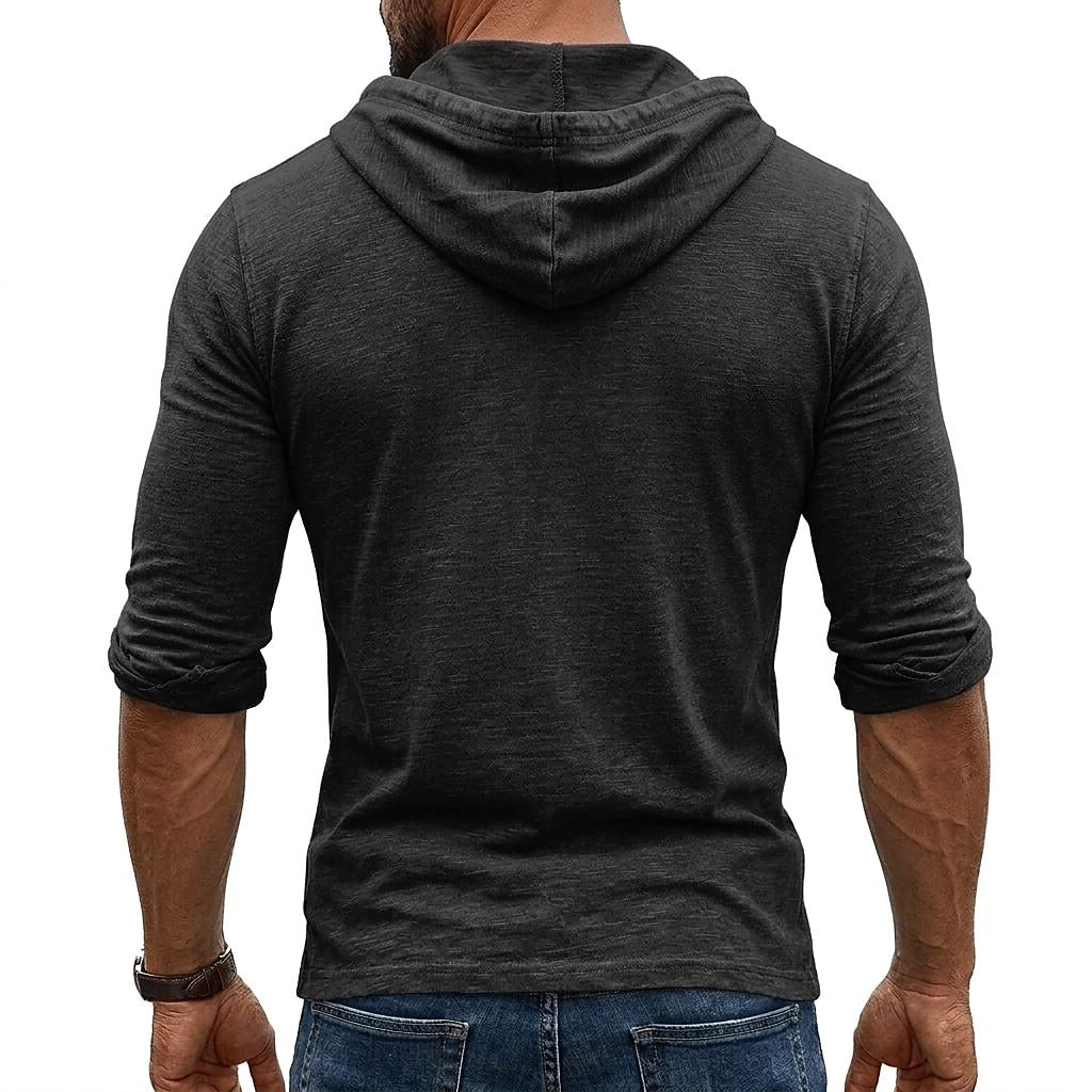 Breathable 100% Cotton Hooded Henley