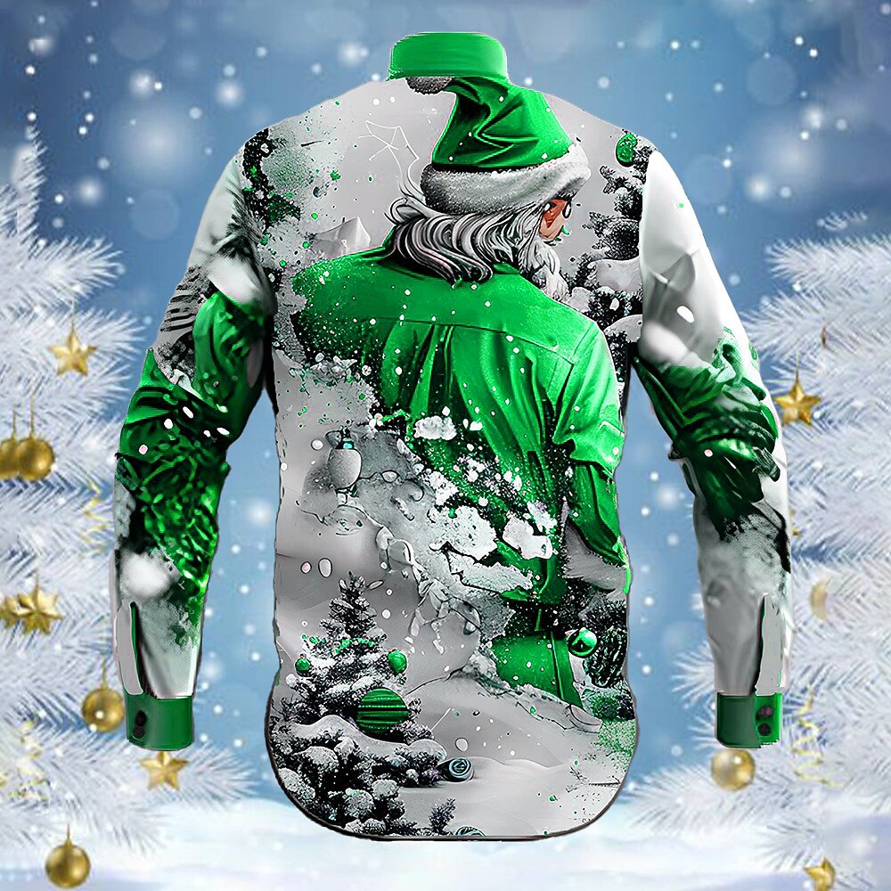 Men's Santa Christmas 3D Button-Up Shirt