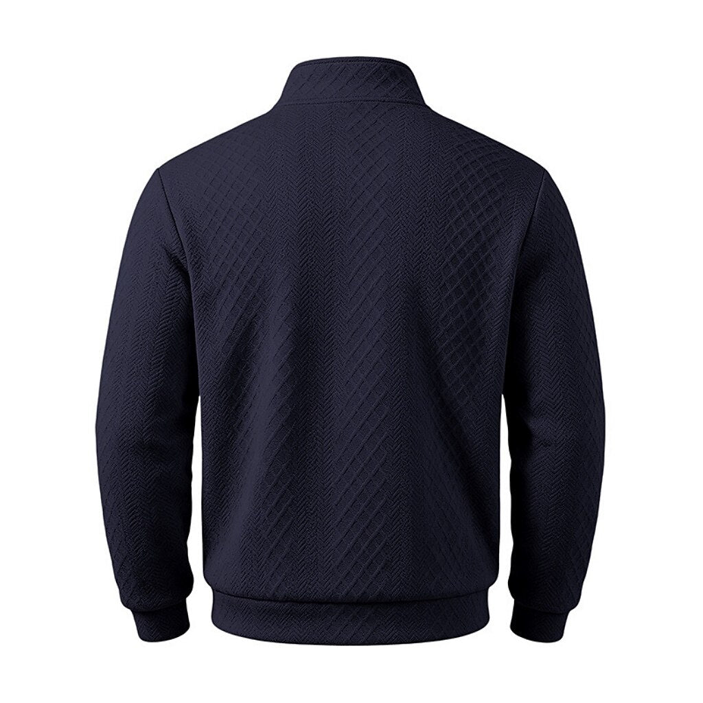 Textured Jacquard Stand Collar Sweatshirt