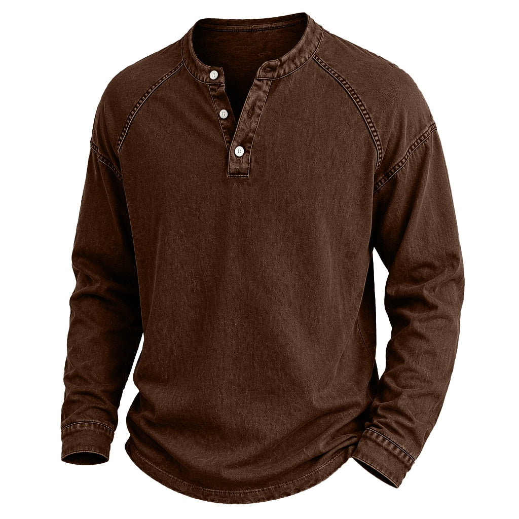 Broken-in Cotton Long Sleeve Henley