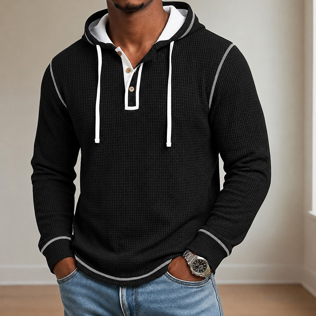 Textured Waffle Hooded Henley