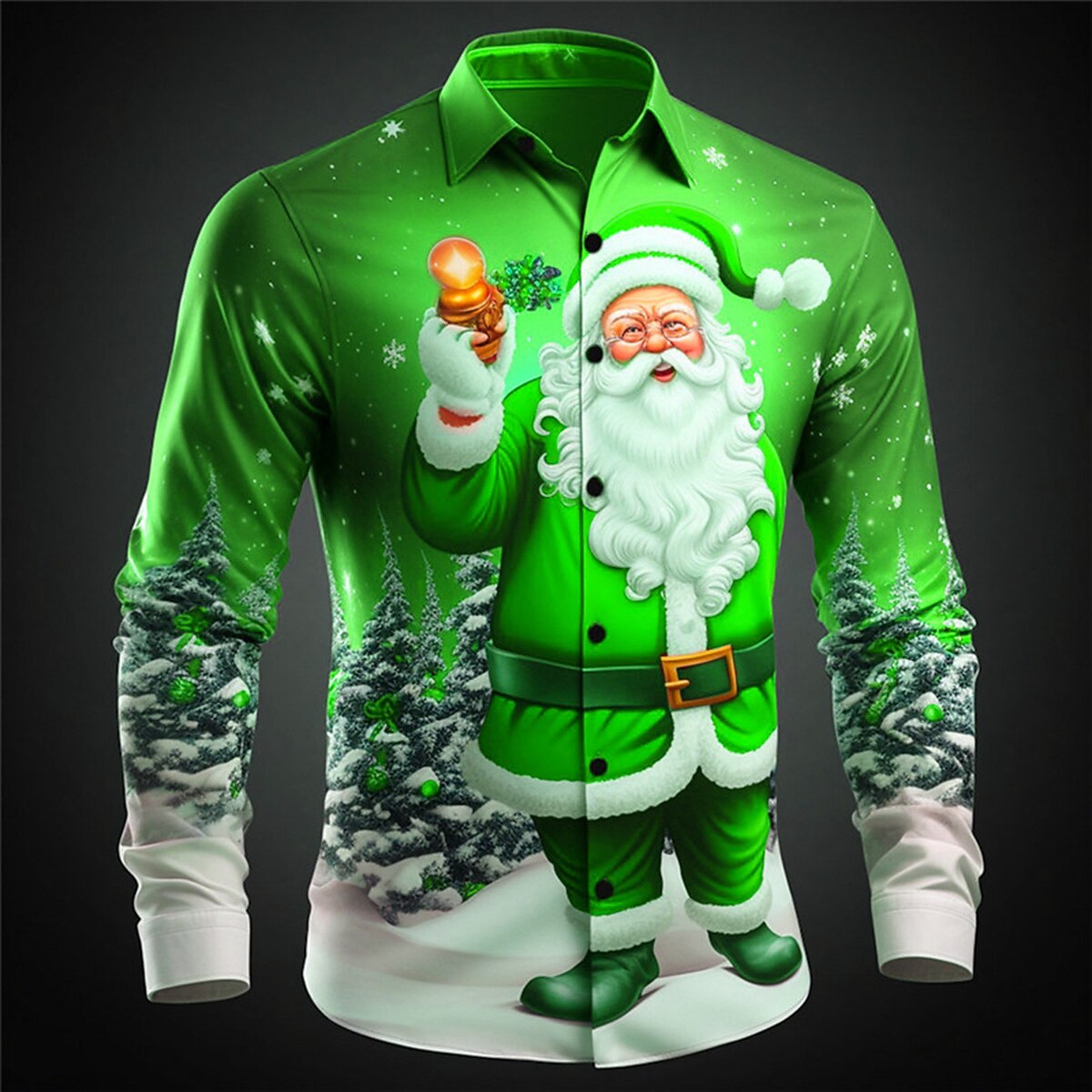 Christmas Santa Casual Stretch Button Shirt