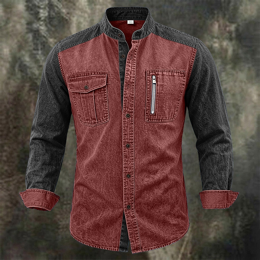Vintage Mandarin Collar Pocket Shirt