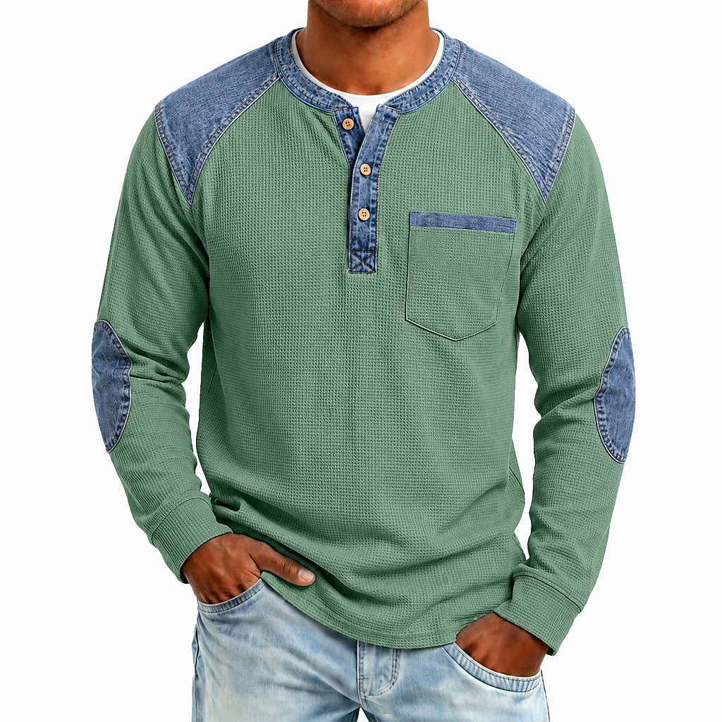 Vintage Waffle Henley Pocket Shirt