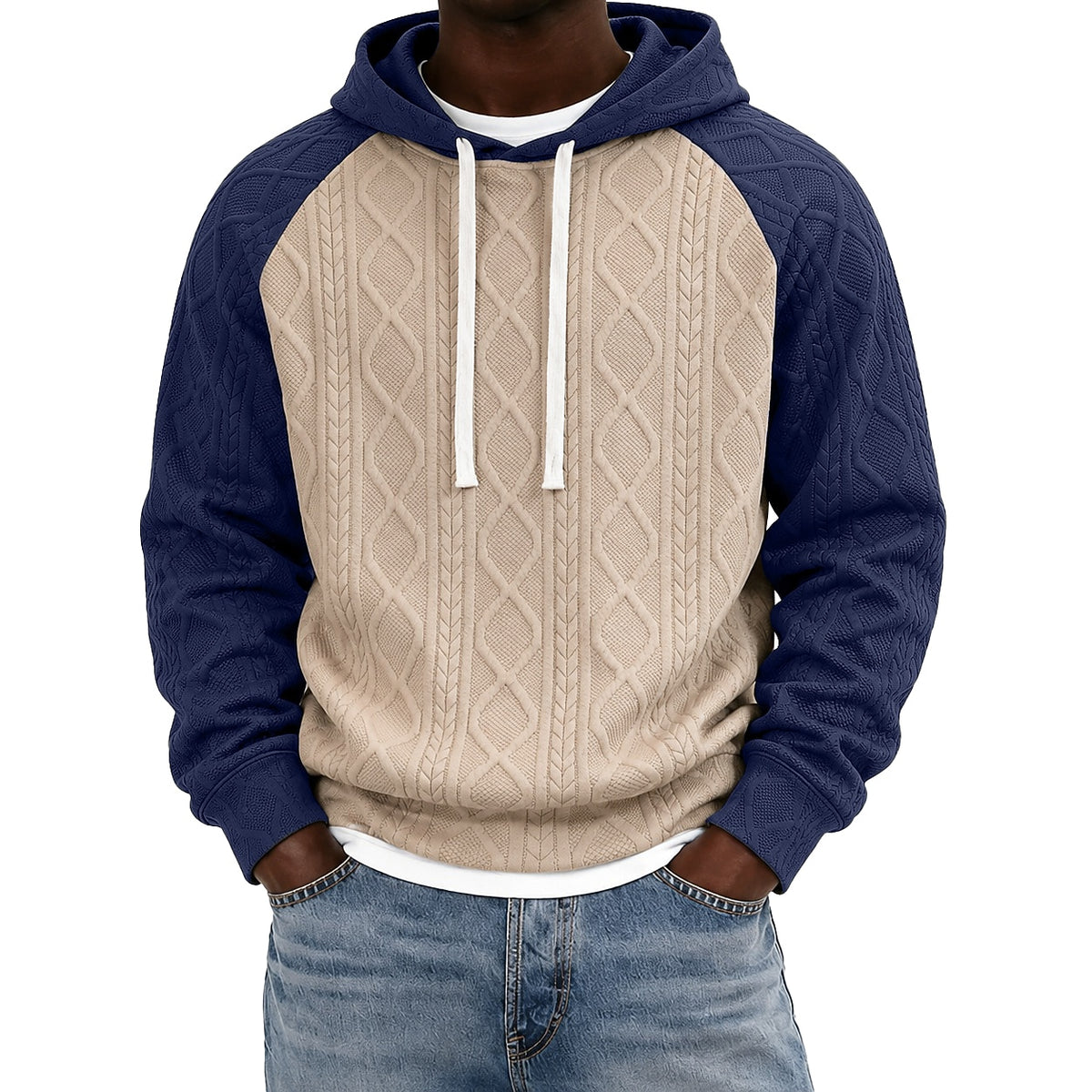 Textured Jacquard Colorblock Pullover Hoodie