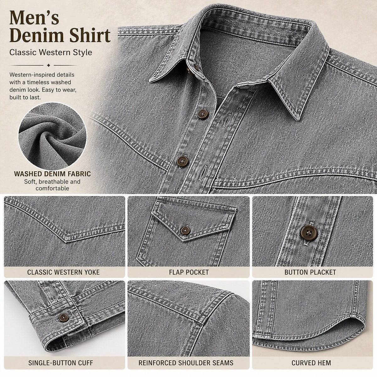 Broken-In Cotton Denim Shirt