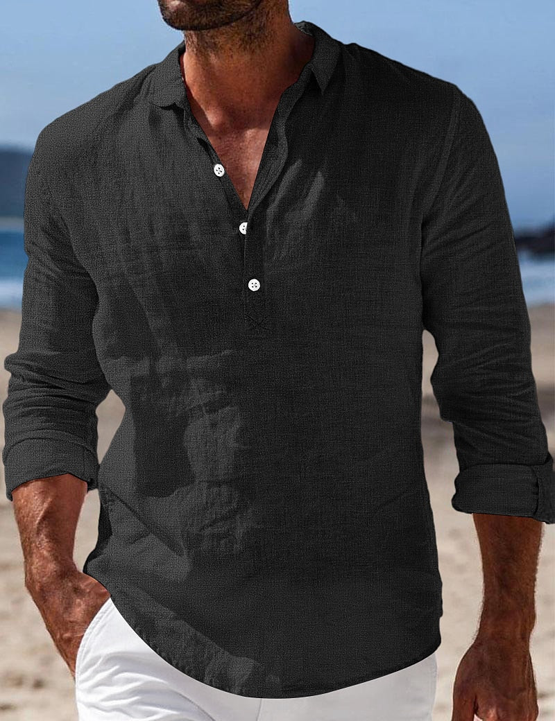 Men's Casual Linen Shirt - Long Sleeve