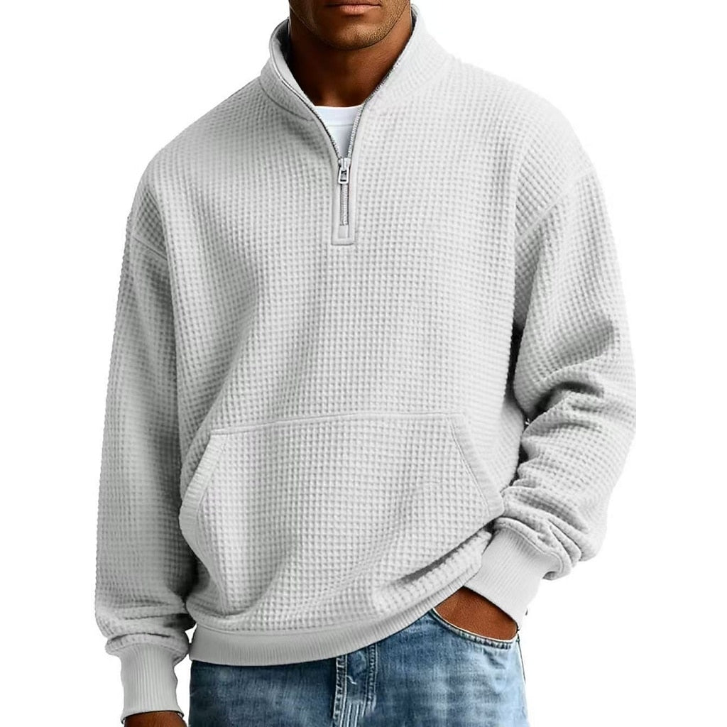 Half Zip Pocketed Waffle Polo Shirt