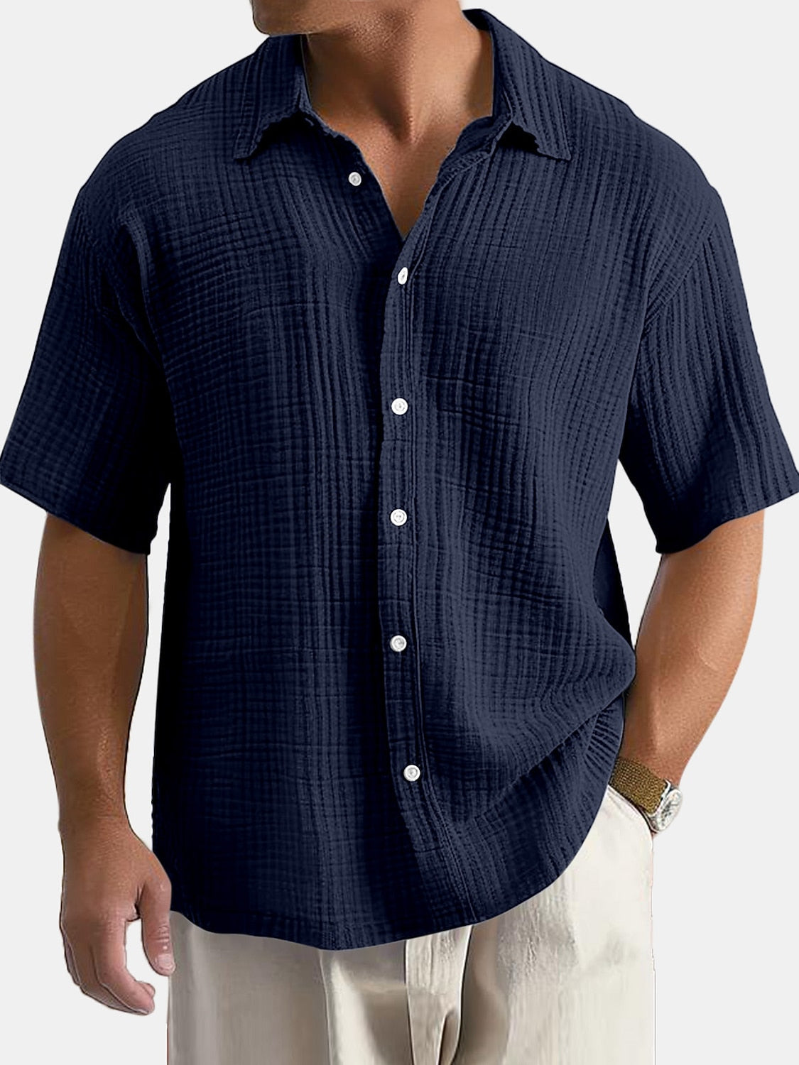 100% Cotton Textured Shirt - Short Sleeve Summer Essential