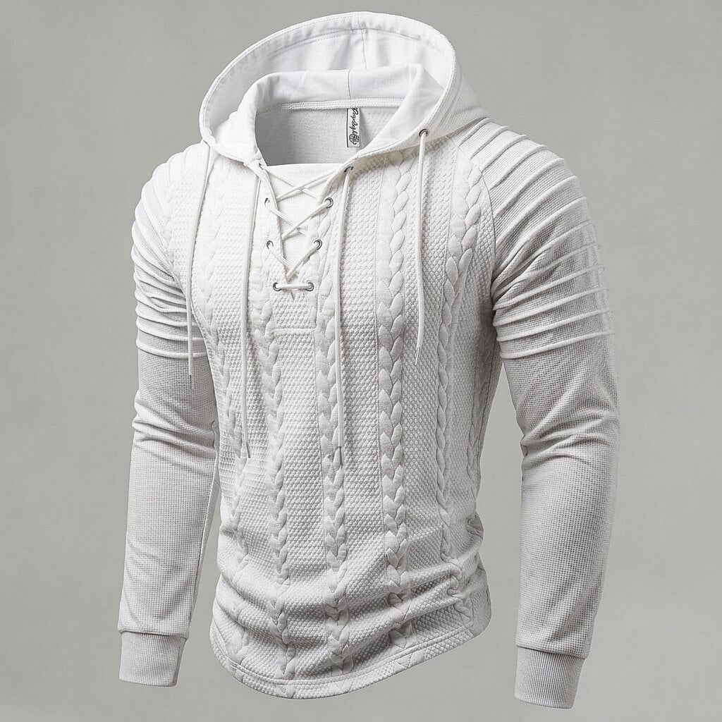 Lace Up Jacquard Hooded Henley