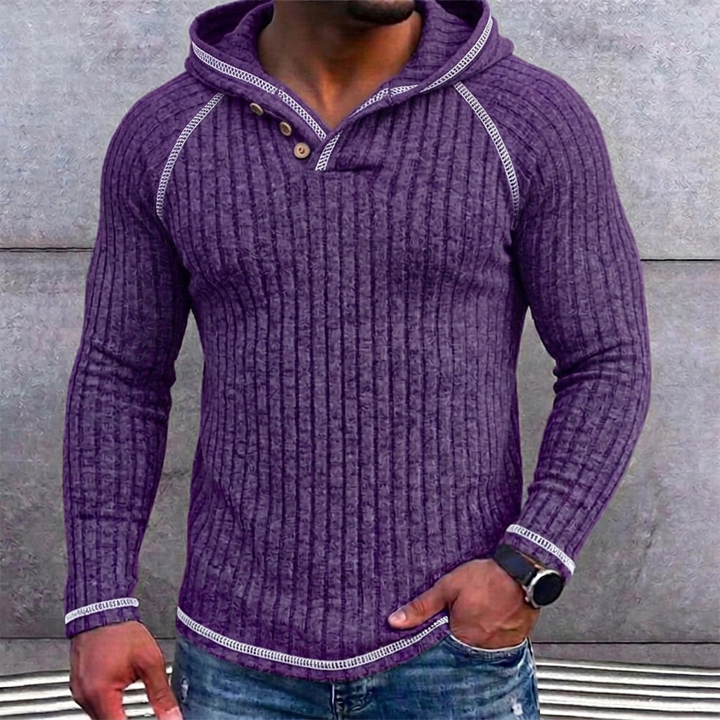 Fleece Ribbed Knit Hooded Henley Shirt
