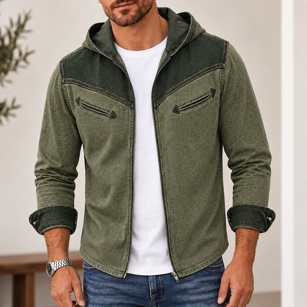 Broken-In Comfort Zipped Denim Work Shirt
