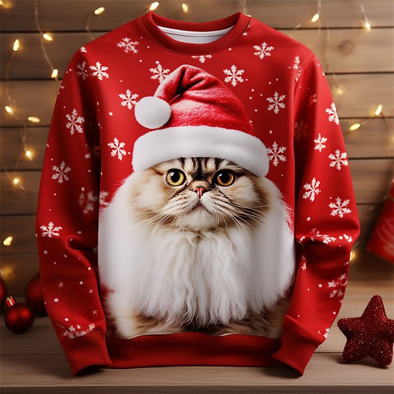 Christmas Cat Hat Holiday Graphic Sweatshirt