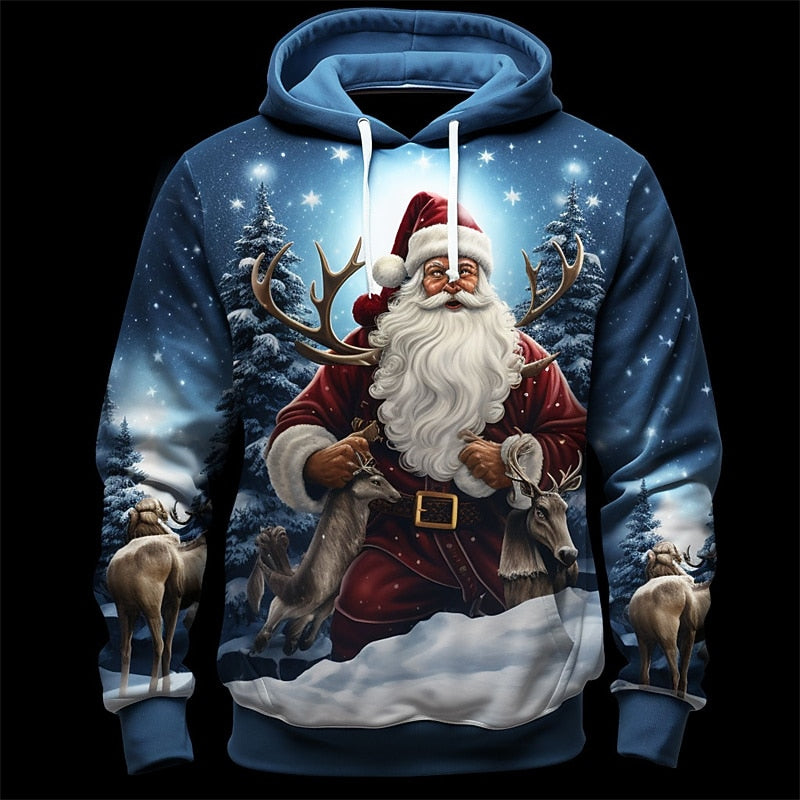 Blue Santa Christmas 3D Graphic Hoodie