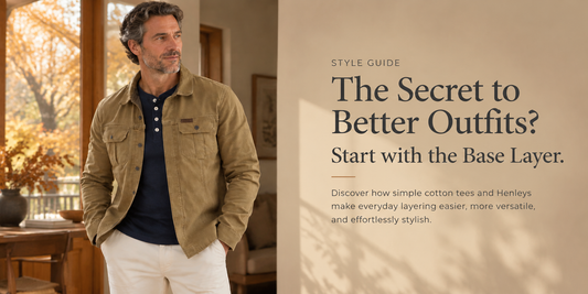 Men's cotton tees and Henley shirts styled with versatile everyday layers