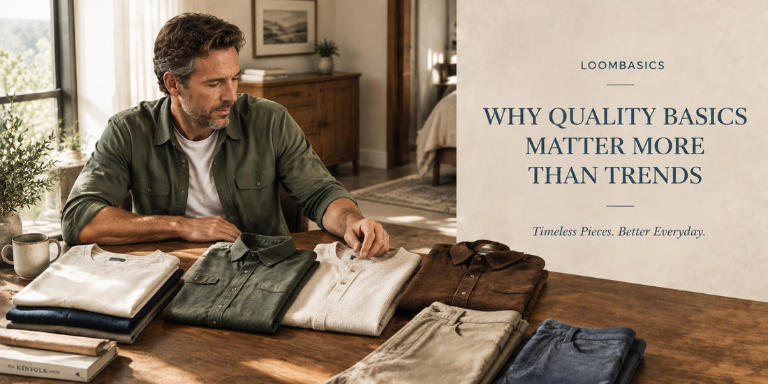 Mature man building a timeless wardrobe with quality basics and everyday men's clothing essentials