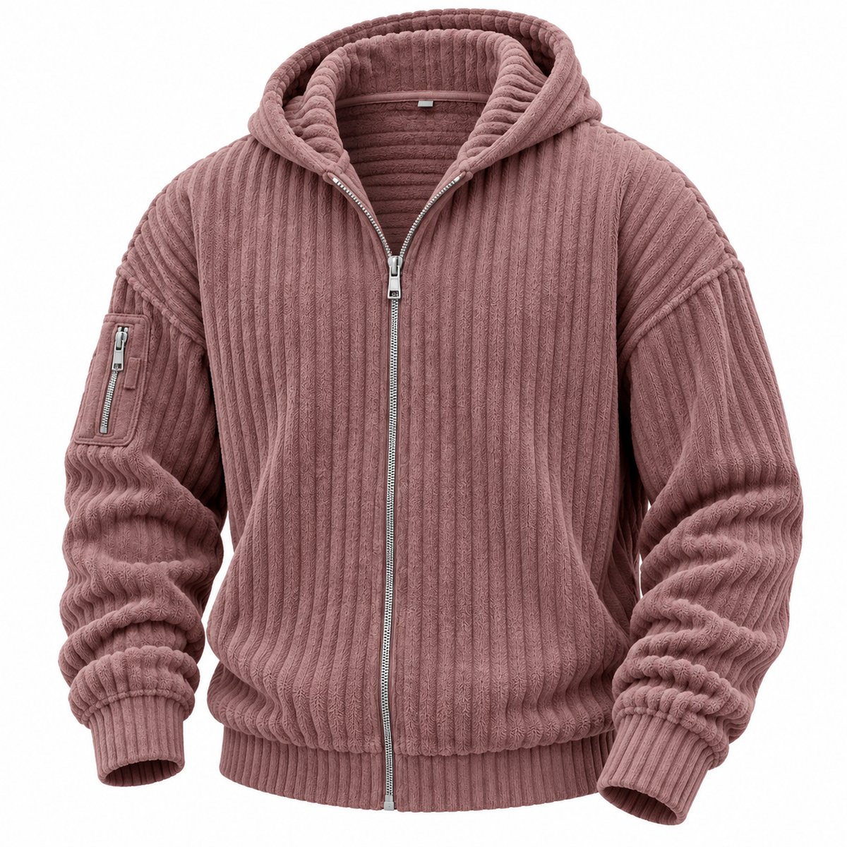 Full Zipped Textured Corduroy Hoodie