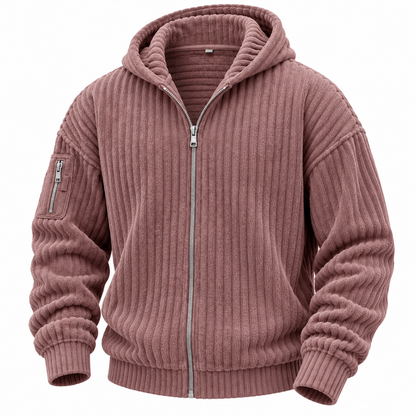 Full Zipped Textured Corduroy Hoodie