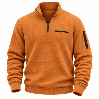 Quarter Zip Textured Waffle Polo