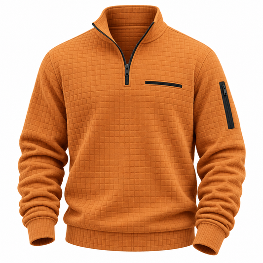 Quarter Zip Textured Waffle Polo