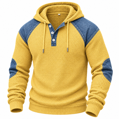 Colorblock Textured Waffle Hooded Henley