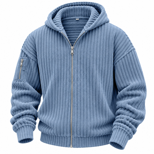 Fleece Full Zipped Textured Corduroy Hoodie