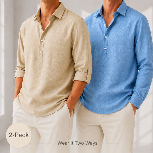 2-Pack Roll Up Or Down Sleeve Linen Popover Shirts