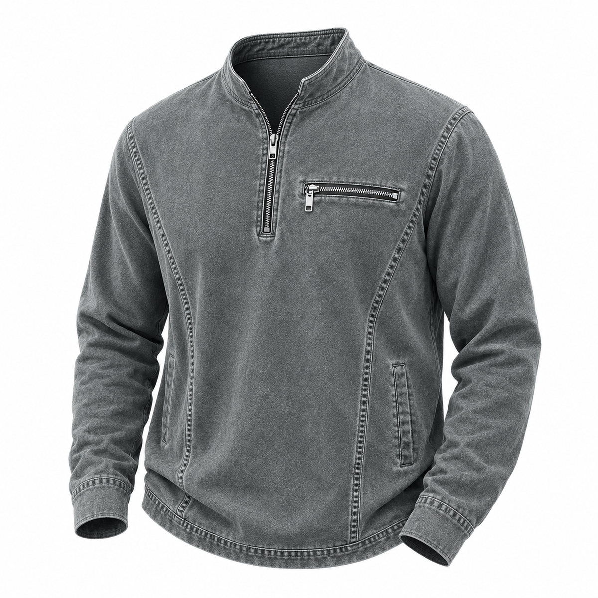 Quarter Zip Washed Cotton Polo Shirt