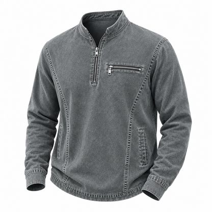 Quarter Zip Washed Cotton Polo Shirt