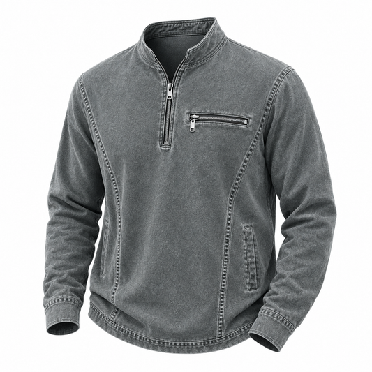 Quarter Zip Washed Cotton Polo Shirt