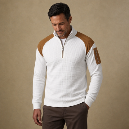 Quarter Zipped Colorblock Waffle Henley