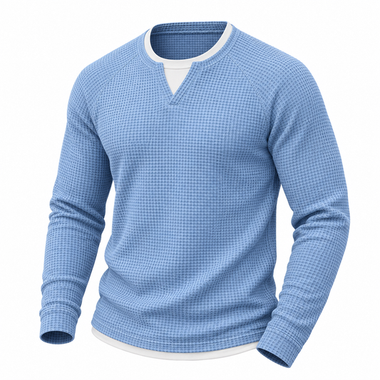 Colorblock V-neck Waffle Henley