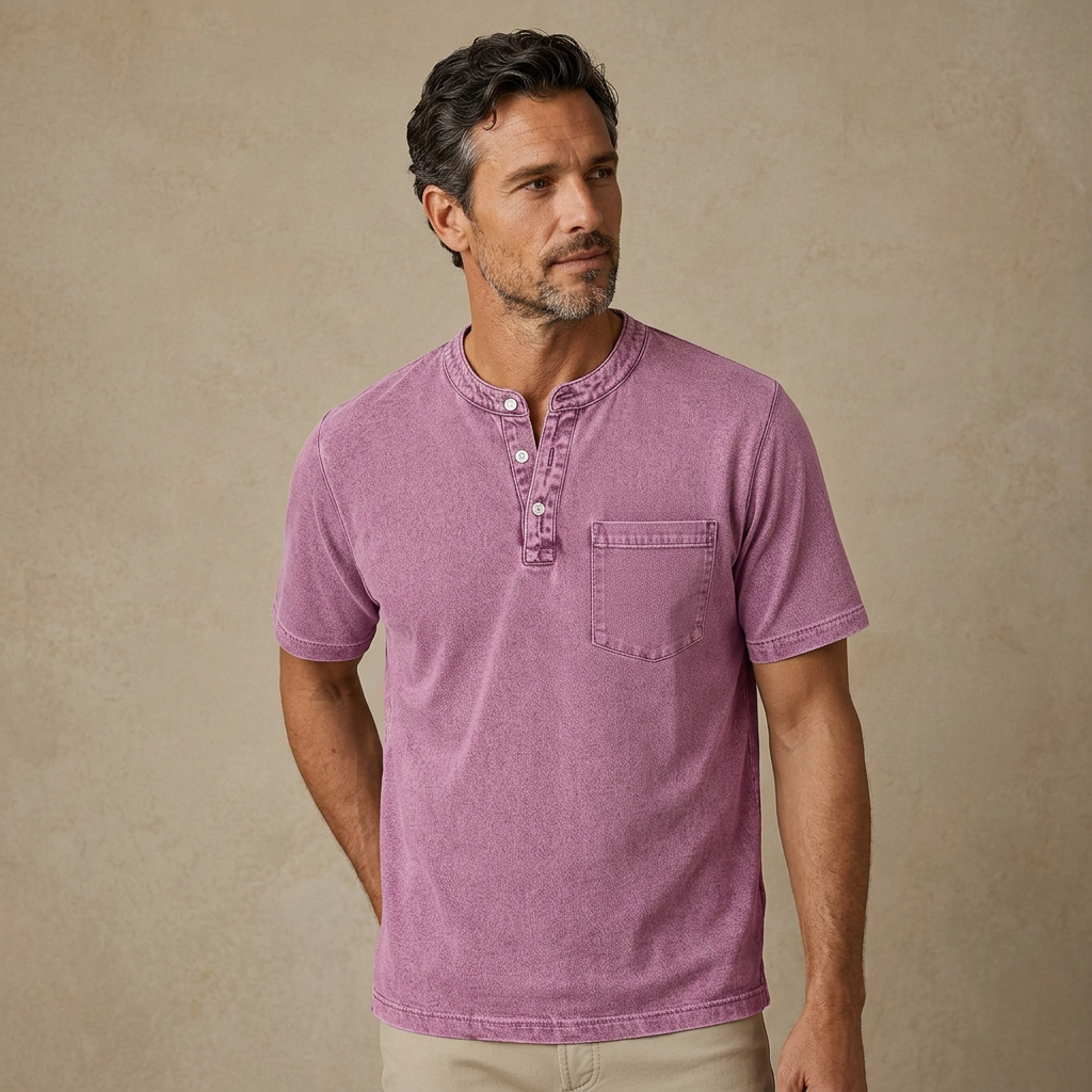 100% Cotton Vintage Washed Henley Shirt