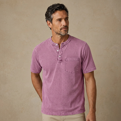 100% Cotton Vintage Washed Henley Shirt