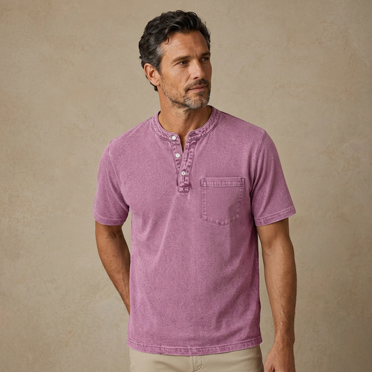 100% Cotton Vintage Washed Henley Shirt