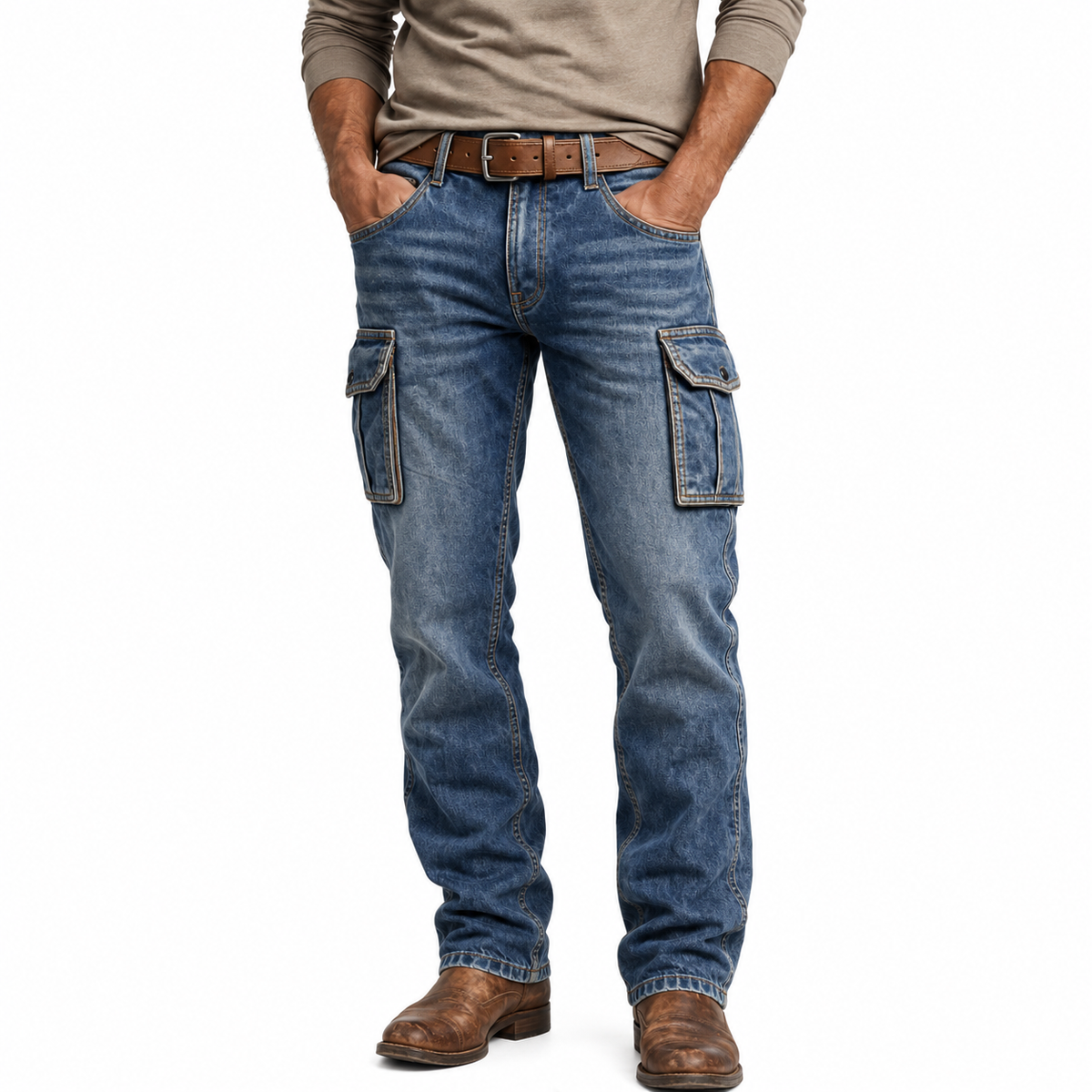 Vintage Washed Cotton Patchwork Cargo Pants