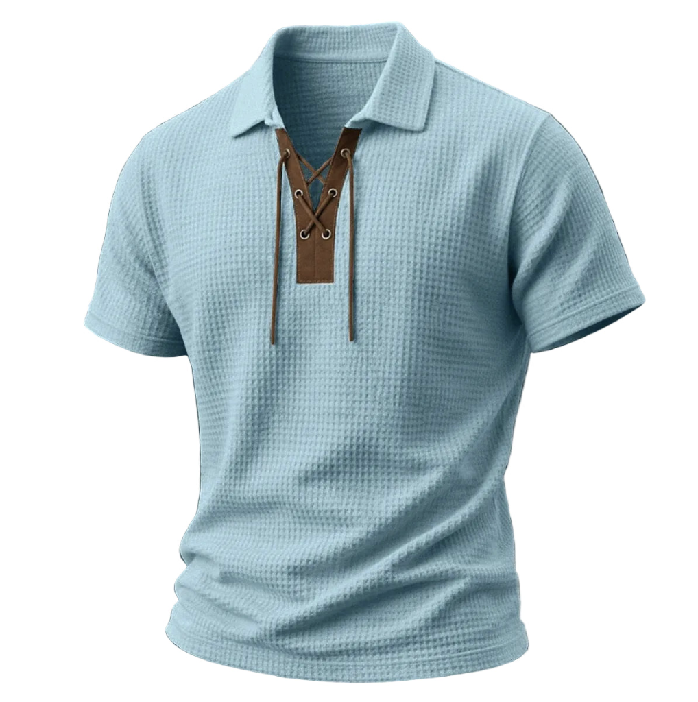 Men's Waffle Knit Lace-Up Polo Shirt
