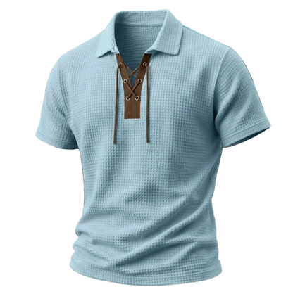 Men's Waffle Knit Lace-Up Polo Shirt